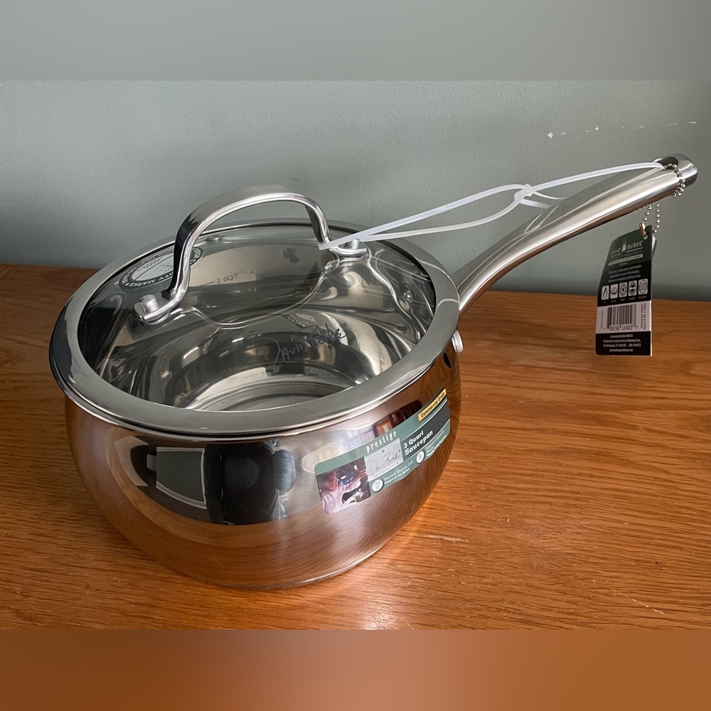 David Burke Prestige 3 Qt Saucepan Stainless Steel With Lid Safe Up To 400F NWT